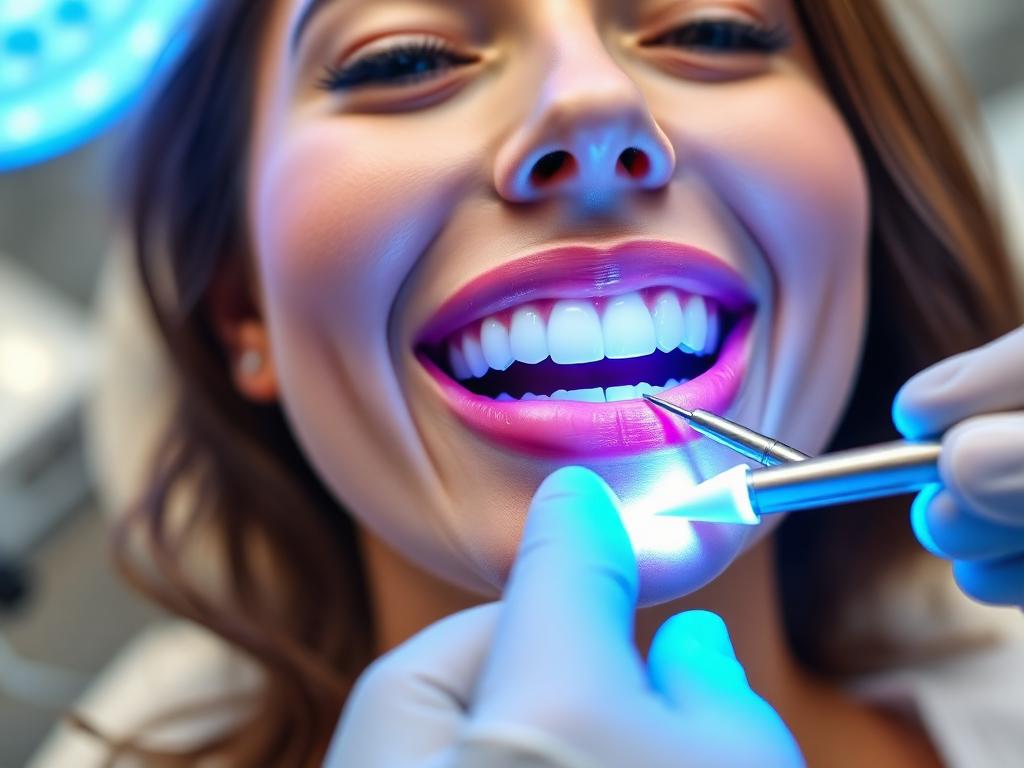 Blanqueamiento dental profesional con luz LED en clínica dental de Moratalaz, Madrid